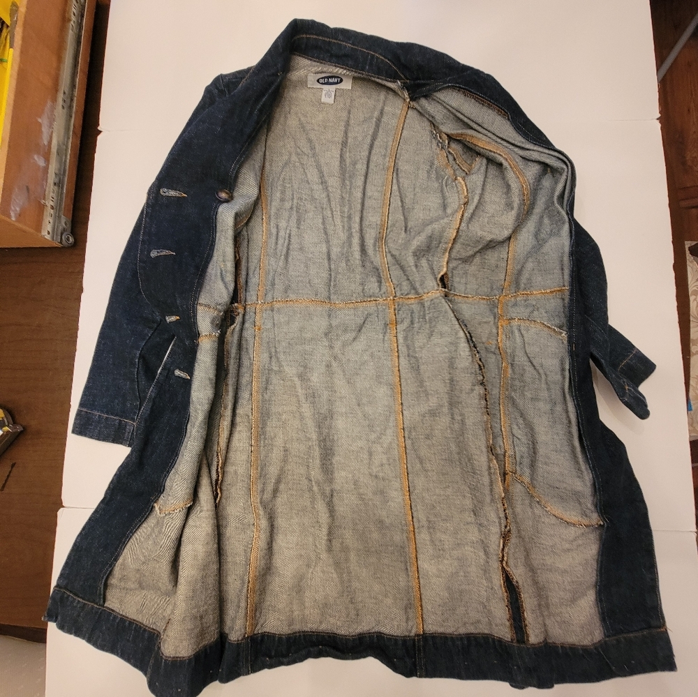 Old Navy Y2K Denim Trench Coat Duster Womens Small 2001 Jean Jacket - Picture 8 of 11